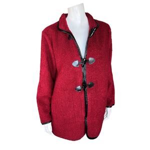 Susan Graver Weekend Knit Boucle Toggle Closure Jacket Dark Cranberry Pettie XXS